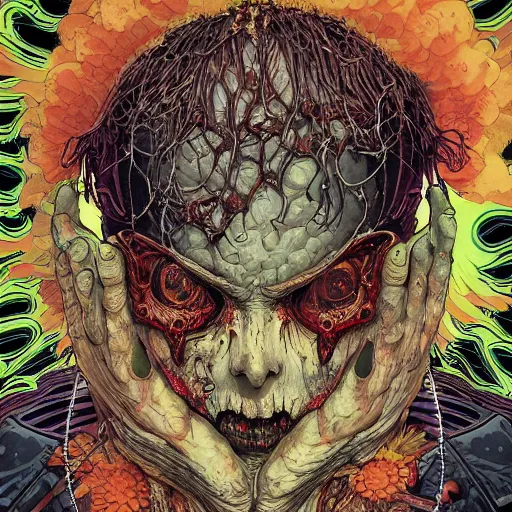 Image similar to portrait of crazy zombie, symmetrical, by yoichi hatakenaka, masamune shirow, josan gonzales and dan mumford, ayami kojima, takato yamamoto, barclay shaw, karol bak, yukito kishiro