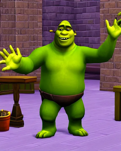 Prompt: shrek in the sims 3 has a problem