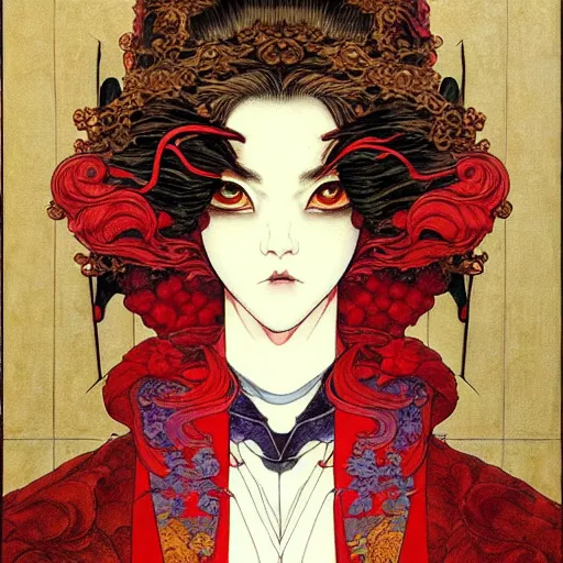 Image similar to prompt: Portrait painted in renaissance style drawn by Katsuhiro Otomo and Takato Yamamoto, inspired by Fables, china doll face, smooth face feature, intricate oil painting, high detail, sharp high detail, manga and anime 2000