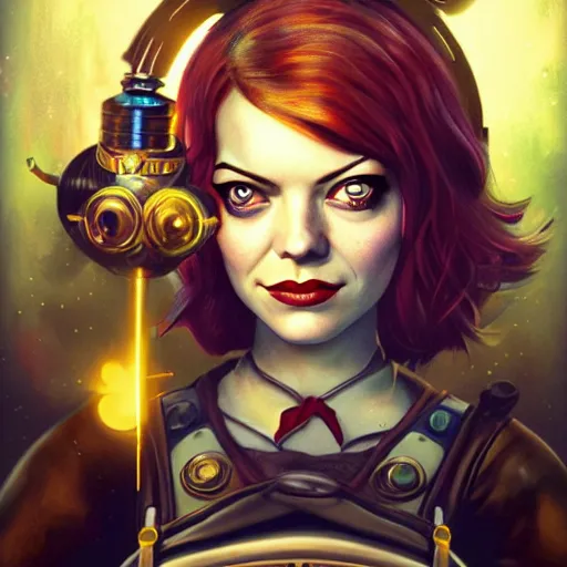 Image similar to underwater bioshock pirate captain portrait of emma stone, pixar style, by tristan eaton stanley artgerm and tom bagshaw.