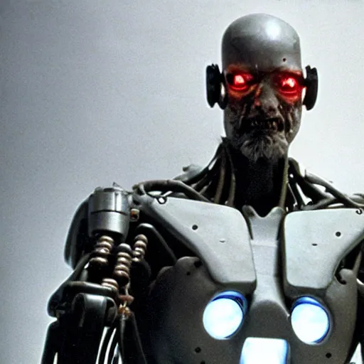 Image similar to movie still of a cool cyborg, cinematic composition, cinematic light, by george romero