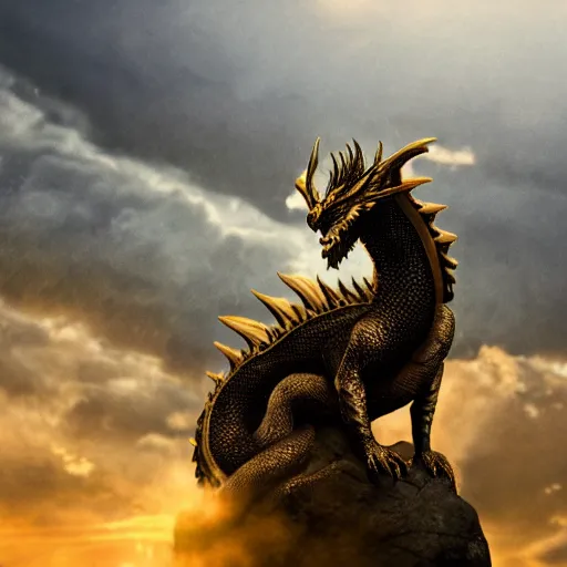 Image similar to Dragon sitting on a mountain of gold, cinematic, dramatic