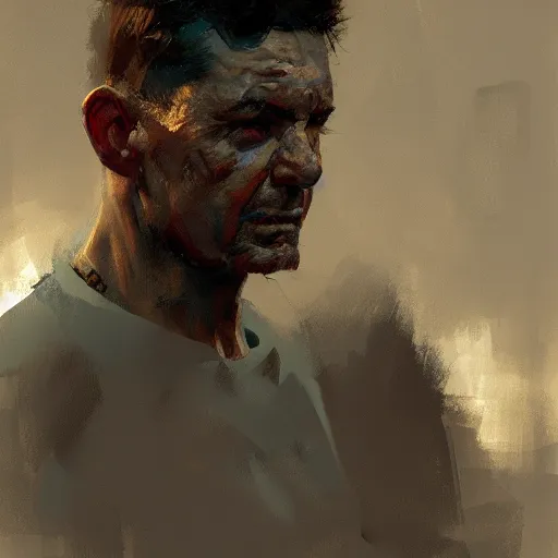 Image similar to depressing man, painted by Craig Mullins