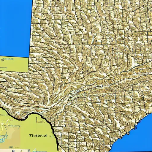 Prompt: topographic map of texas interstates. copyright rand