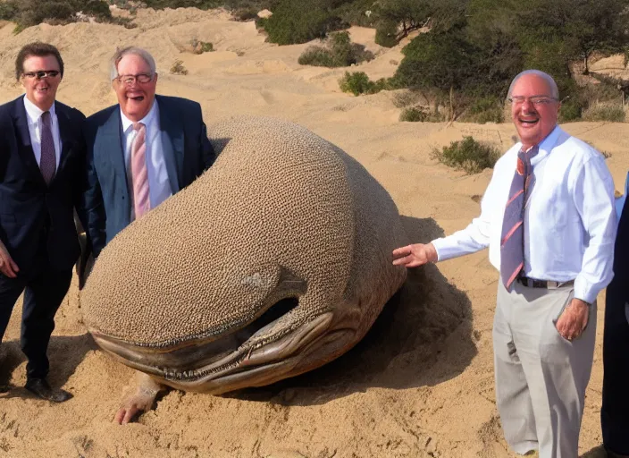 Prompt: a politician photo op with the sand worm from dune