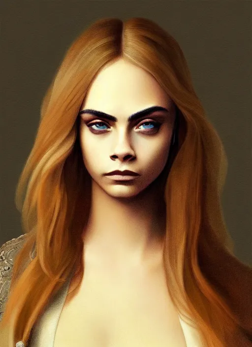 Image similar to cara delevingne painted by leonardo da vinci, detailed digital art, trending on Artstation