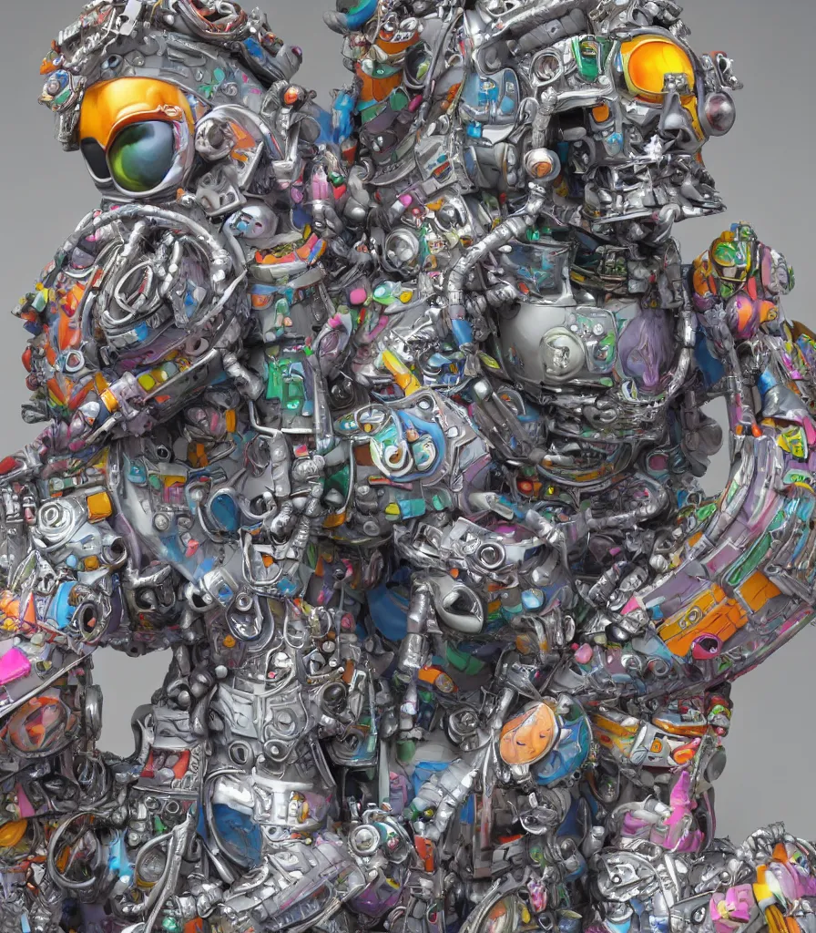 Prompt: hyper-maximalist overdetailed 3d sculpture of an astronaut by clogtwo and ben ridgway inspired by beastwreckstuff chris dyer and jimbo phillips. 3d infused retrofuturist style. Hyperdetailed high resolution. Highquality ender by binx.ly. Dreamlike surreal polished render by machine.delusions. Sharp focus.