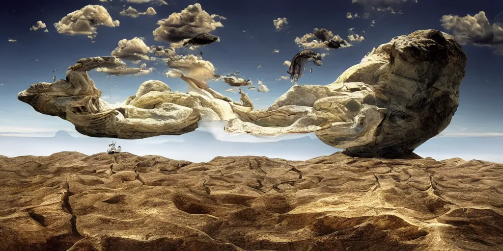 Prompt: surrealist alien landscape, realistic photography, salvador dali, 8k, hd