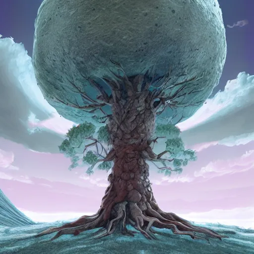 Image similar to giant tree on the moon, artstation, detailed, digital art