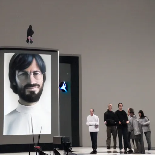 Prompt: a photo of the last mass in the cult of steve jobs, hyper realistic, ultra detailed, 2 4 mm lens