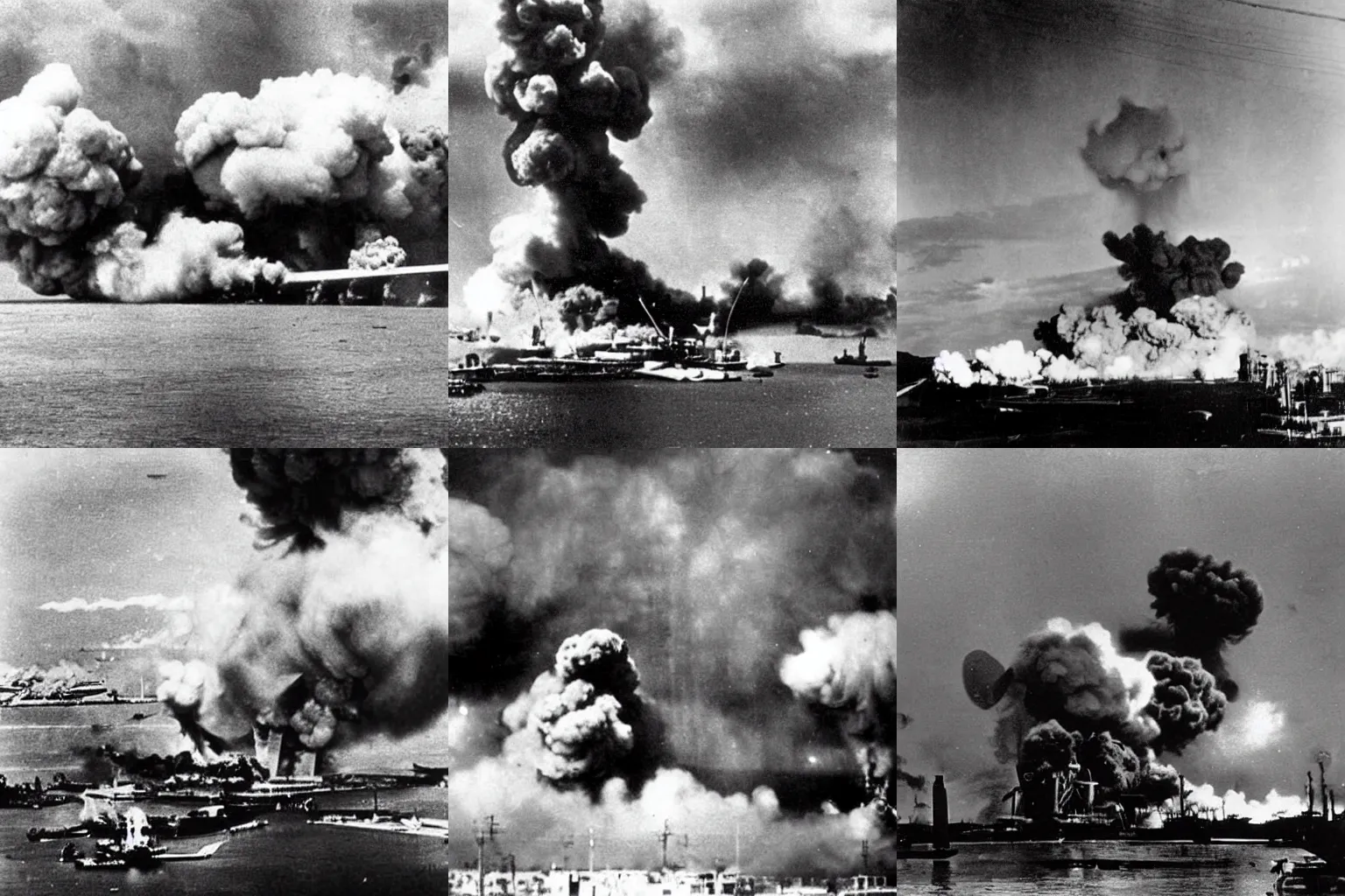 Prompt: atomic bombing of Pearl Harbor 1945, war photograph