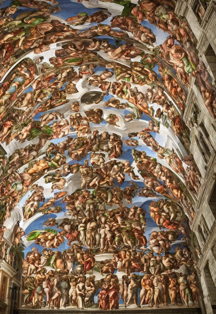 Image similar to a sistine chapel building made of vegetables, 8 k, artstation, highdetailed