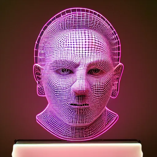 Image similar to 3 d renaissance statue head mixed with neon art, highly detailed