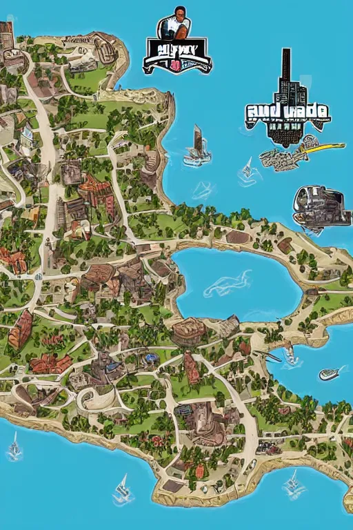 Image similar to highly detailed game map grand theft auto