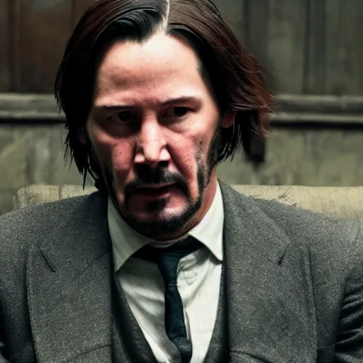 Image similar to Keanu reeves in Peaky Blinders very detail 4K quality super realistic