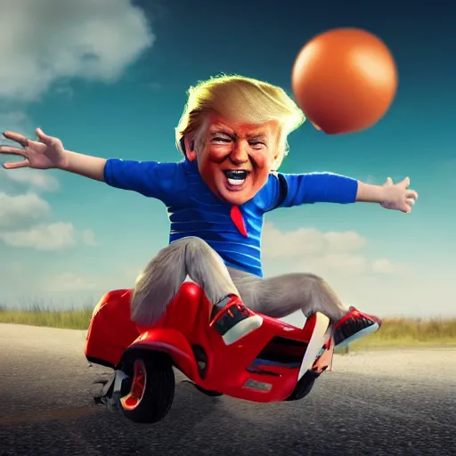 Prompt: trump chasing a child, octane render, highly detailed, hyper realistic.