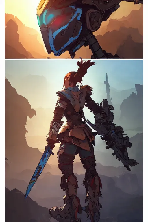 Image similar to combination suit armor aloy horizon forbidden west horizon zero dawn robot ninja mask helmet backpack tribal, art gta 5 comics, official fanart behance hd artstation by jesper ejsing, by rhads, makoto shinkai and lois van baarle, ilya kuvshinov, ossdraws