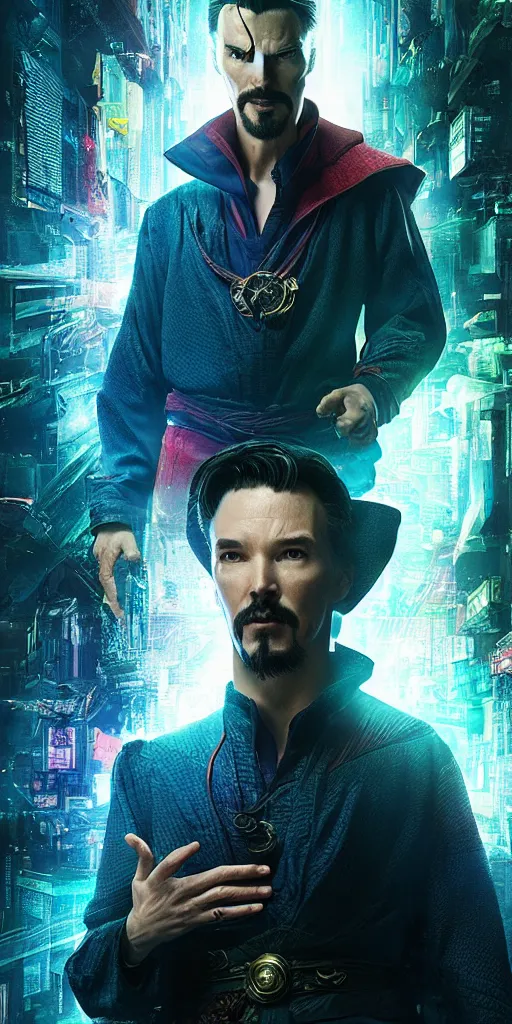 Image similar to cyberpunk, dr strange, photograph, cinematic,