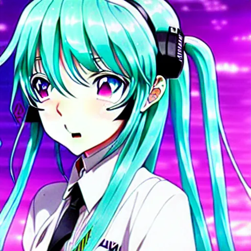 Image similar to hatsune miku v 4 in full growth, anime art, by ixima