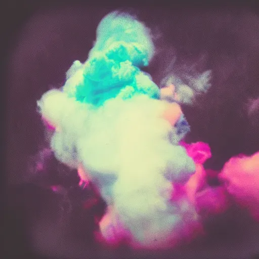 Image similar to polaroid of diamonds made from cotton candy, smoke, and clouds, mix, DADA collage, texture, lomography, fashion neon light in darkness