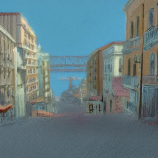 Image similar to city of lisbon, concept art, pastel soft colors, in the style of robert hickox, oscar galvan