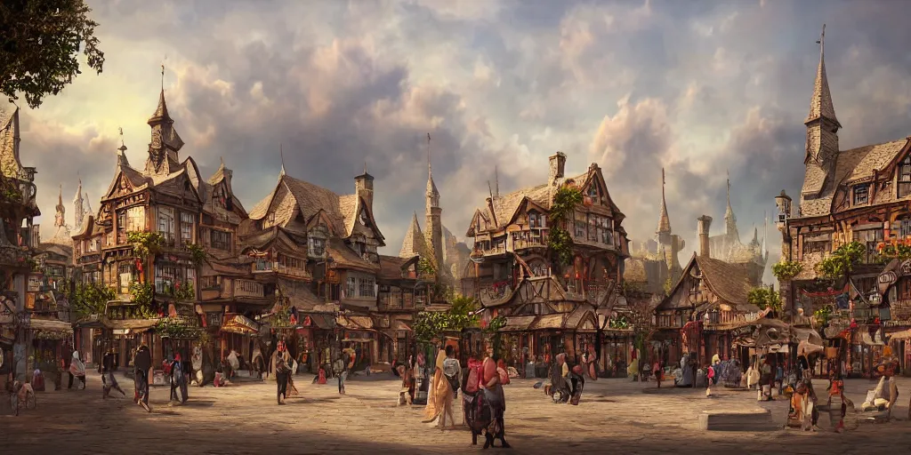 Image similar to beautiful matte painting of a fantasy town square