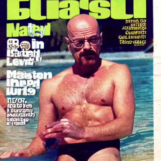 Prompt: Walter White on the cover of Swimsuit Illustrated (1972)