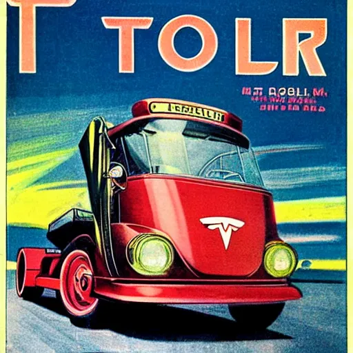 Image similar to tesla cyber truck, 1 9 6 0 s magazine art