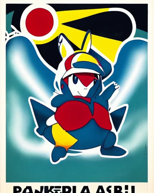 Image similar to an advertising poster of a pokemon trainer with pikachu in the style of the spanish bullfighting posters