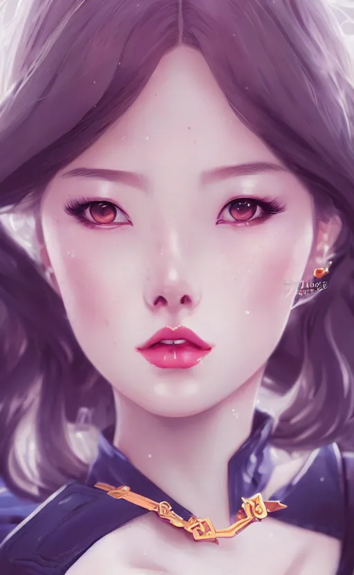 Image similar to a pin up and beautiful fashion charming dreamlke korea girl with lv jewelry, character art, art by artgerm lau and kyoung hwan kim and and ilya kuvshinov and john singer sargent, hyperdetailed, 8 k realistic, symmetrical, frostbite 3 engine, cryengine, dof, trending on artstation, digital art