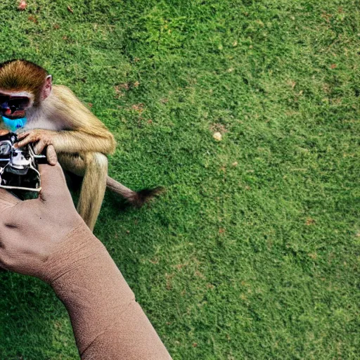 Image similar to photo of a monkey using a drone, 4k ultra hd