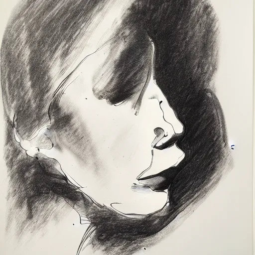 Image similar to ink drawing portrait of a woman in suit by edward hopper and jenny saville and raphael