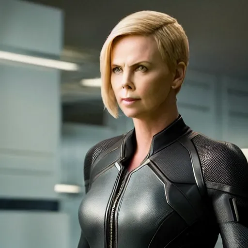 Prompt: movie film still of Charlize Theron as Jean Gray in a new X-Men movie, cinematic