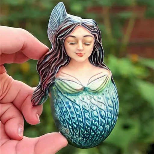 Image similar to an amazing ceramic realistic mermaid sculpture mug, creative, beautiful, award winning design, functional, colorful
