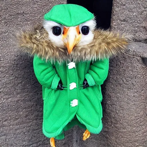 Image similar to cute bird in a duffle coat