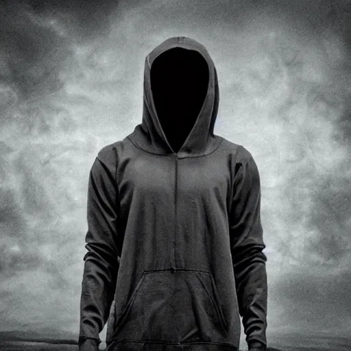 Prompt: highly detailed amazing photo of single cyborg cultist in hoodie made of dark matter in gloomy gothic landscape, raphael, picasso, beeple, matte painting