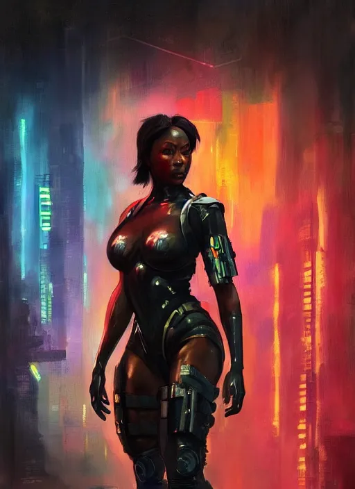 Image similar to black chun li. cyberpunk cop in tactical gear. plastic raincoat. blade runner 2 0 4 9 concept painting. epic painting by james gurney, azamat khairov, and alphonso mucha. artstationhq. painting with vivid color. ( rb 6 s, cyberpunk 2 0 7 7 )