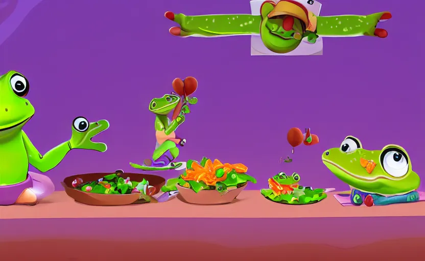 Image similar to game about a cute frog chef in italy, frog chef in foreground, unity screenshot,