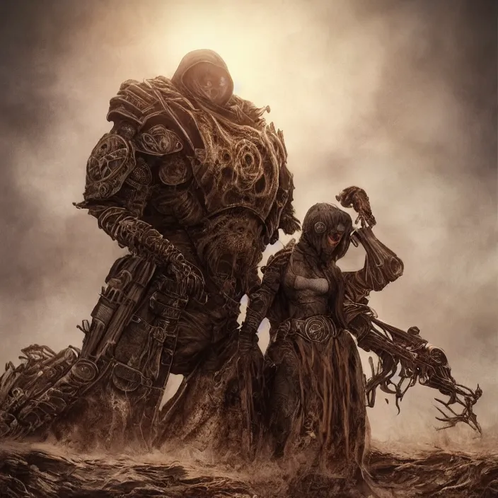 Image similar to beautiful apocalyptic woman in hooded cloak, standing on mad max panzer tank, hyper-detailed, smooth, sharp focus, 4k ultra hd, fantasy dark art, tank girl, artgerm, artstation, octane render, elegant, detailed digital painting, apocalyptic art, Francis bacon, gears of war, unreal engine