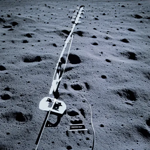 Image similar to an electric guitar on the moon. moon landing. detailed