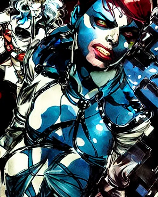 Prompt: style of yoji shinkawa, rafael albuquerque : : gorgeous domino marvel comics x - force : : magic lighting, low spacial lighting : :