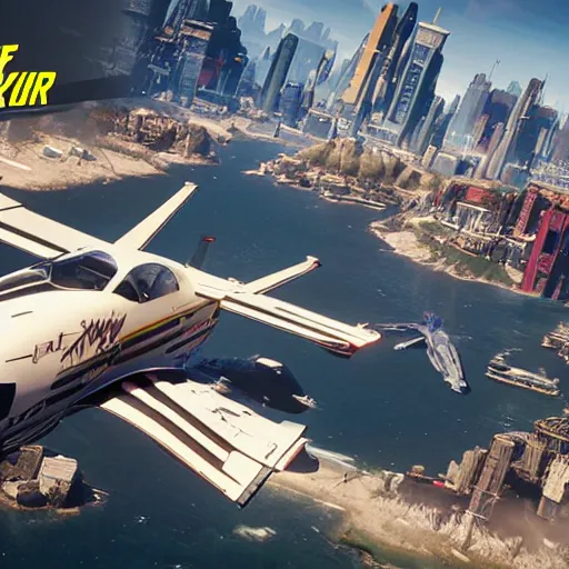 Image similar to microsoft flight simulator for cyberpunk 2077.