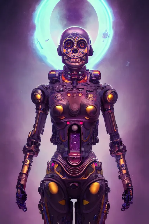 Prompt: ultra detailed, female android, scifi, fantasy, octane render, ( dia de los muertos, triadic color scheme, asymmetrical, intricate detailed, global illumination, concept art, art by michael welan and rossdraws and artgerm and greg rutkowski and alphonse mucha and loish and wlop. 8 k, hdr