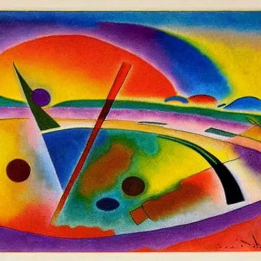 Image similar to kandinsky painting of rainbow space