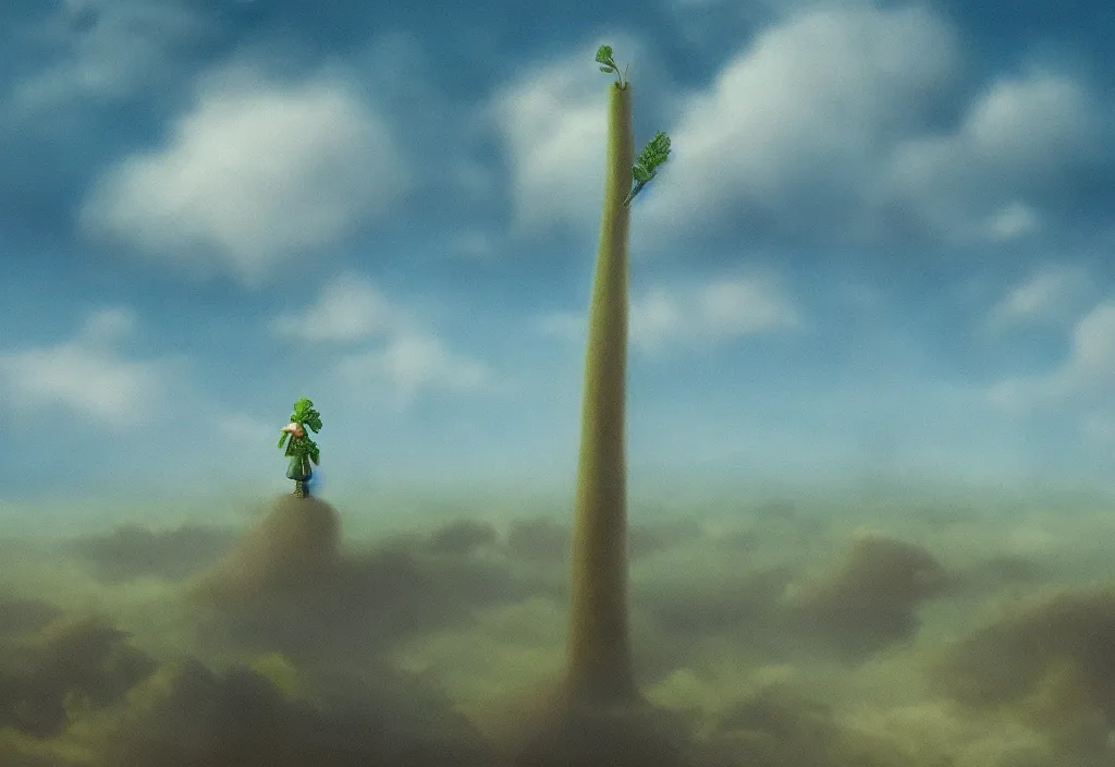 Image similar to a beanstalk reaching the clouds, vast city landscape