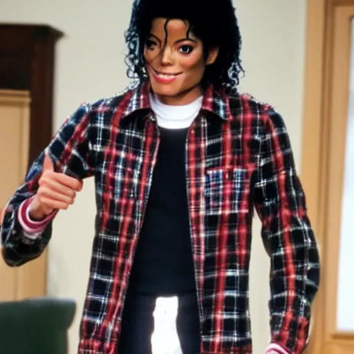 Image similar to Black Michael Jackson playing Jesse Katsopolis from Full House,8k,