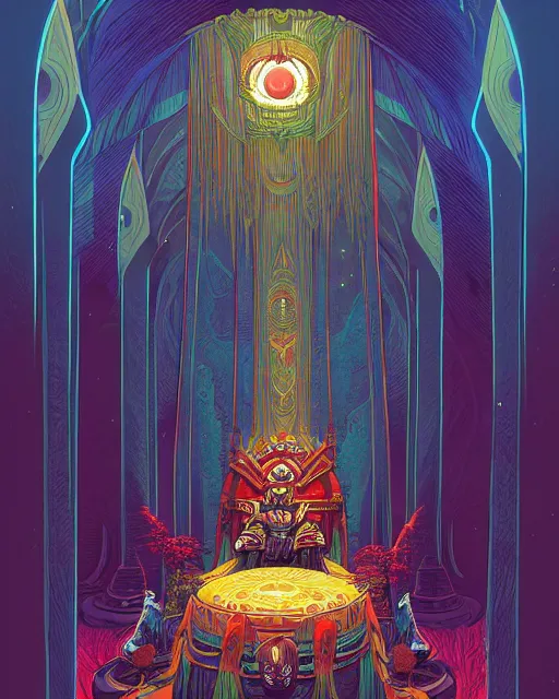 Prompt: Throne Room of the Shaman Owl King, by Kilian Eng