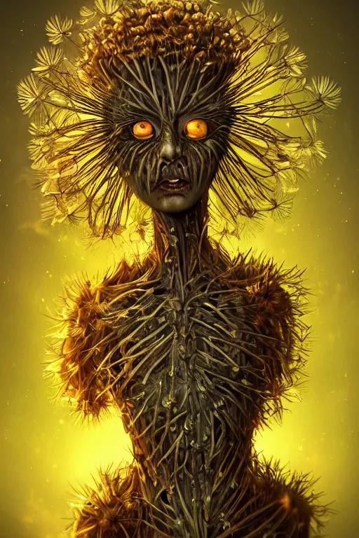 Prompt: a humanoid figure dandelion plant monster, amber eyes, highly detailed, digital art, sharp focus, ambient lighting, glowing, trending on art station, anime art style