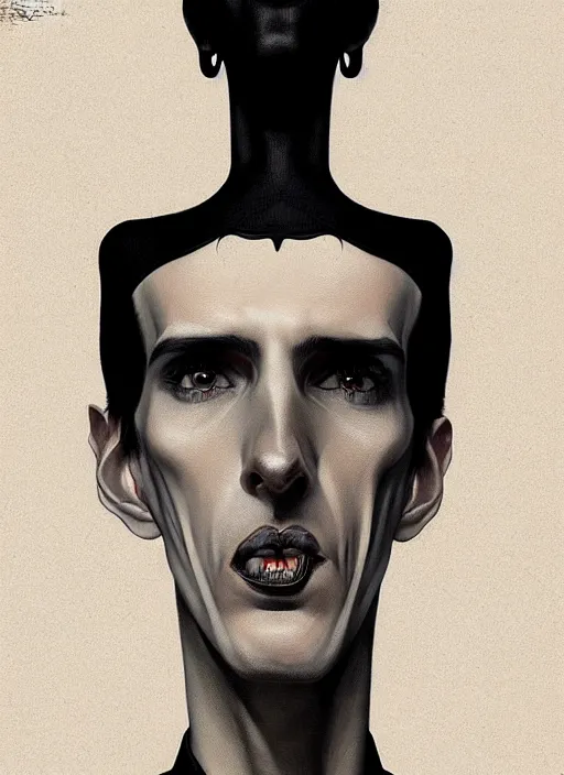 Prompt: portrait of a lanky man with a crooked nose and a confident expression, 1 9 6 0 s, black clothes, goth, punk, funk, intricate, elegant, highly detailed, digital painting, artstation, concept art, smooth, sharp focus, illustration, art by wlop, mars ravelo and greg rutkowski