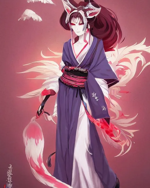 Prompt: An anime portrait of Ssunbiki as a beautiful kitsune woman wearing a kimono from Skyrim, by Stanley Artgerm Lau, WLOP, Rossdraws, James Jean, Andrei Riabovitchev, Marc Simonetti, and Sakimichan, trending on artstation